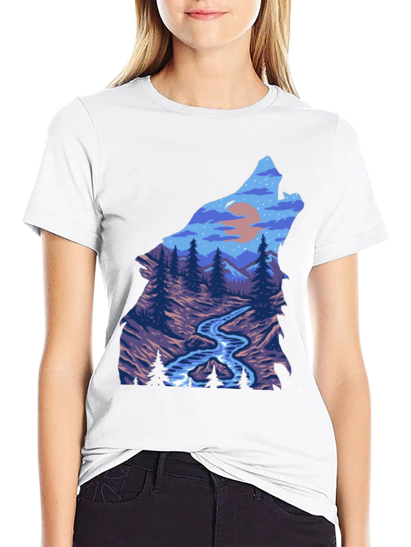 Wolf Howling at Moon Graphic T-Shirt
