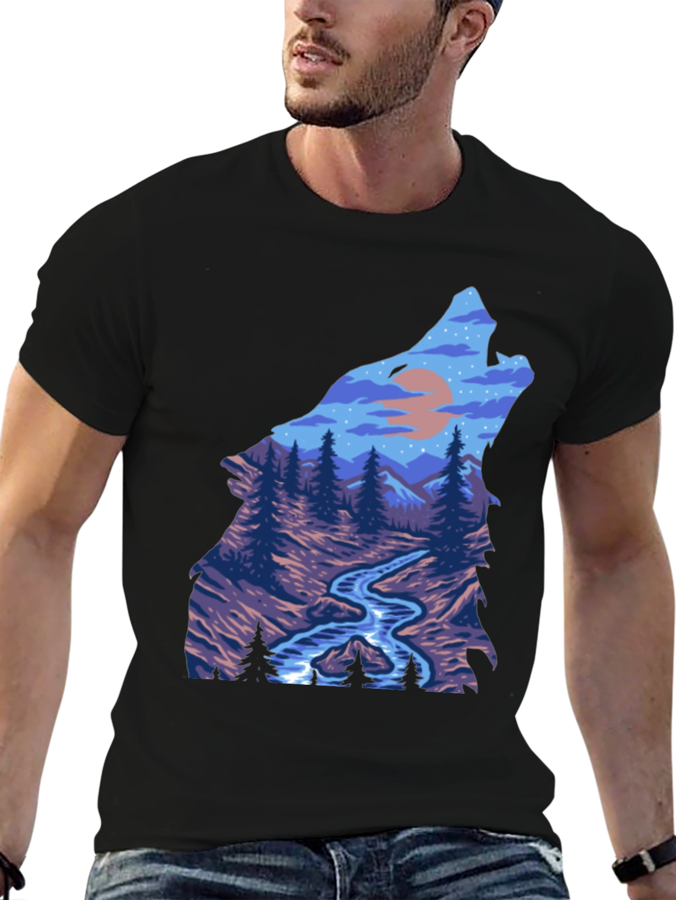 Wolf Howling at Moon Graphic T-Shirt