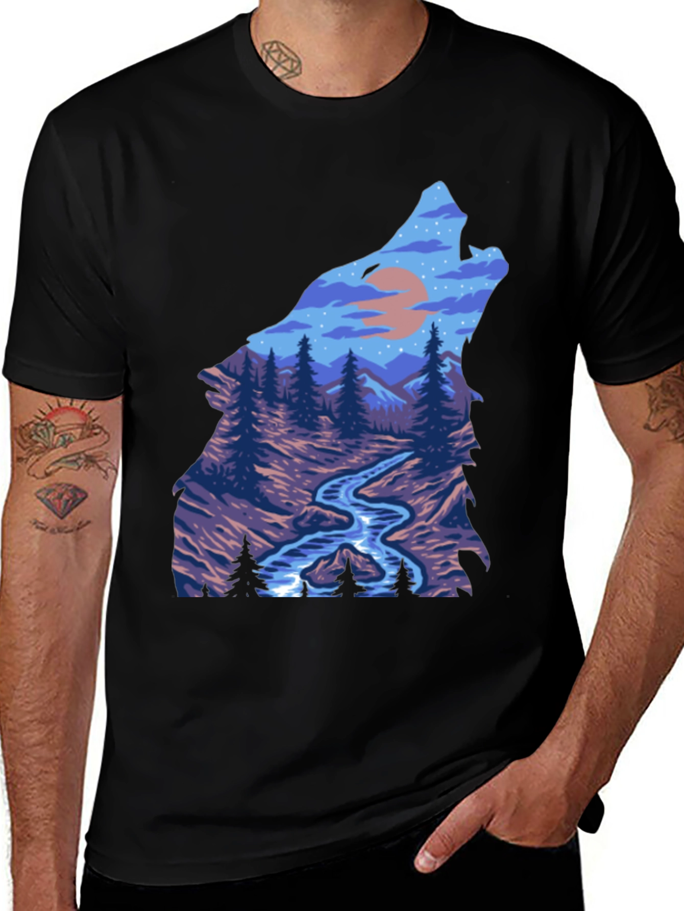 Wolf Howling at Moon Graphic T-Shirt