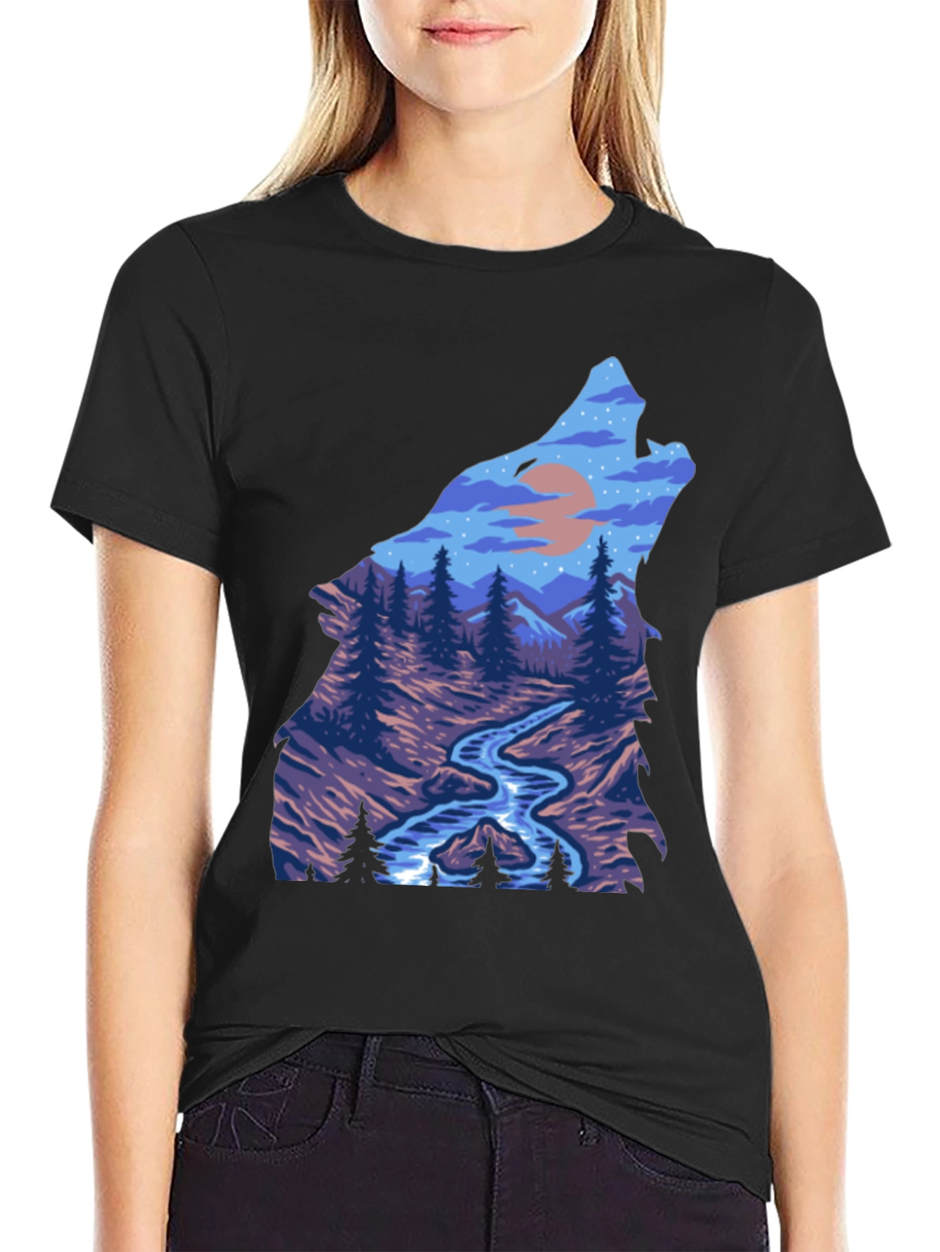 Wolf Howling at Moon Graphic T-Shirt
