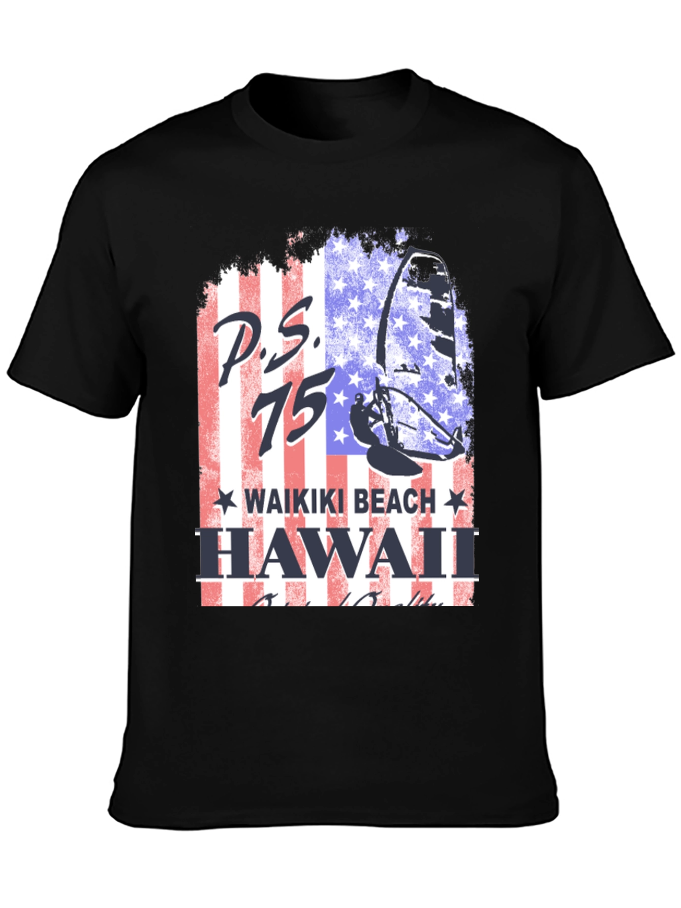 P.S. 75 Waikiki Beach Hawaii Black T-Shirt
