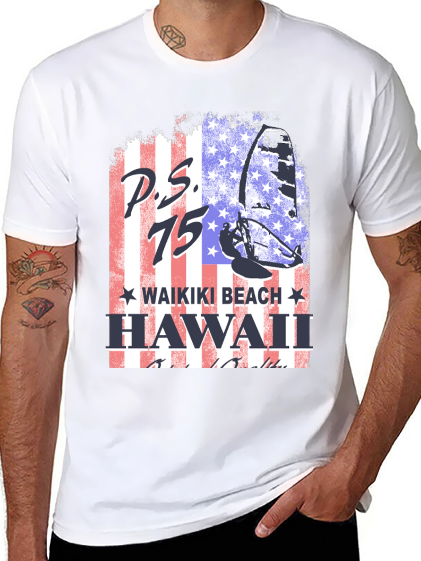 P.S. 75 Waikiki Beach Hawaii Black T-Shirt