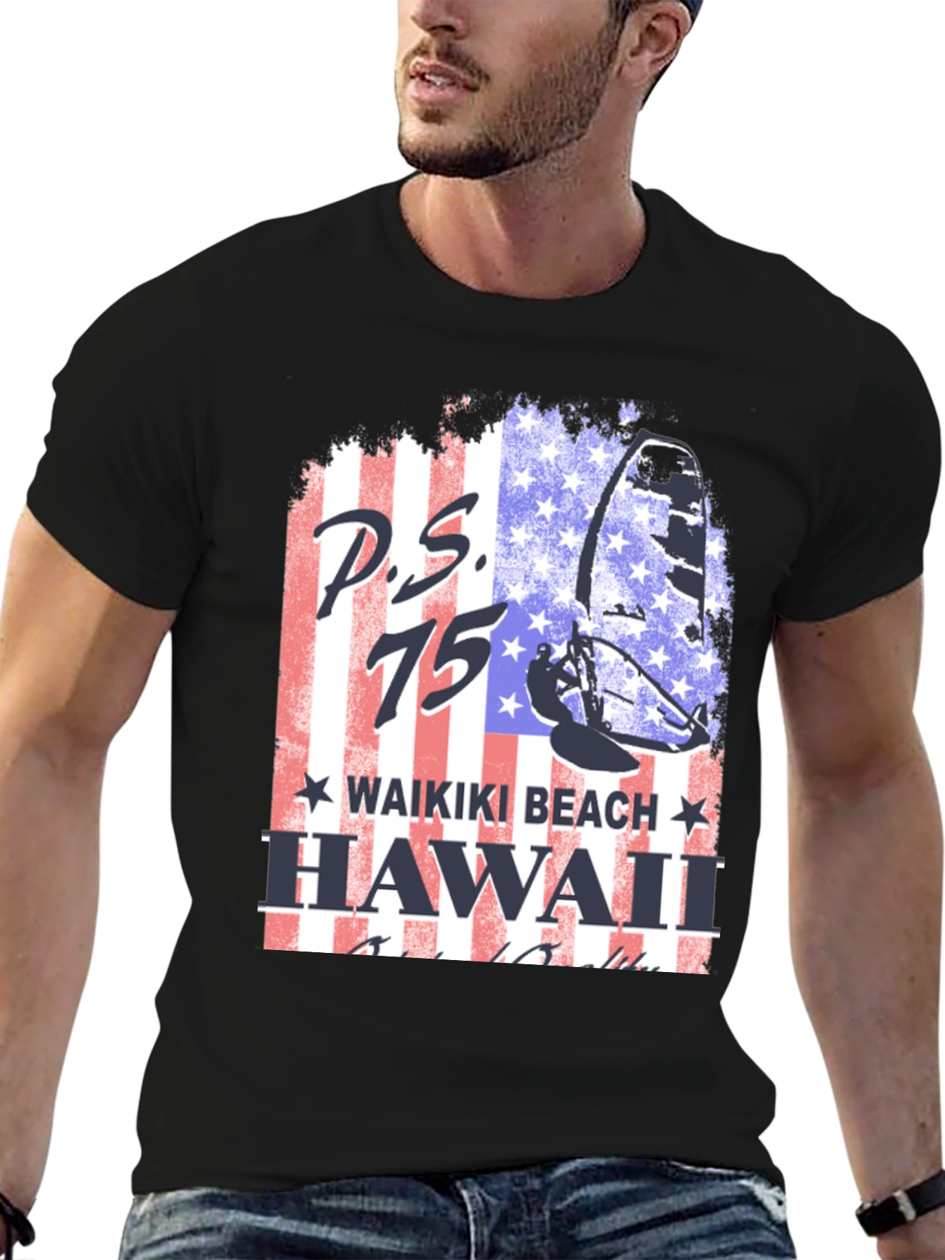 P.S. 75 Waikiki Beach Hawaii Black T-Shirt