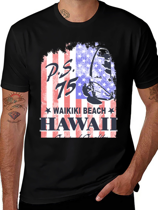 P.S. 75 Waikiki Beach Hawaii Black T-Shirt