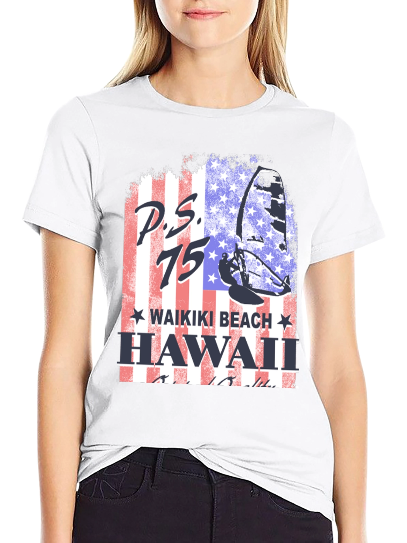 P.S. 75 Waikiki Beach Hawaii Black T-Shirt