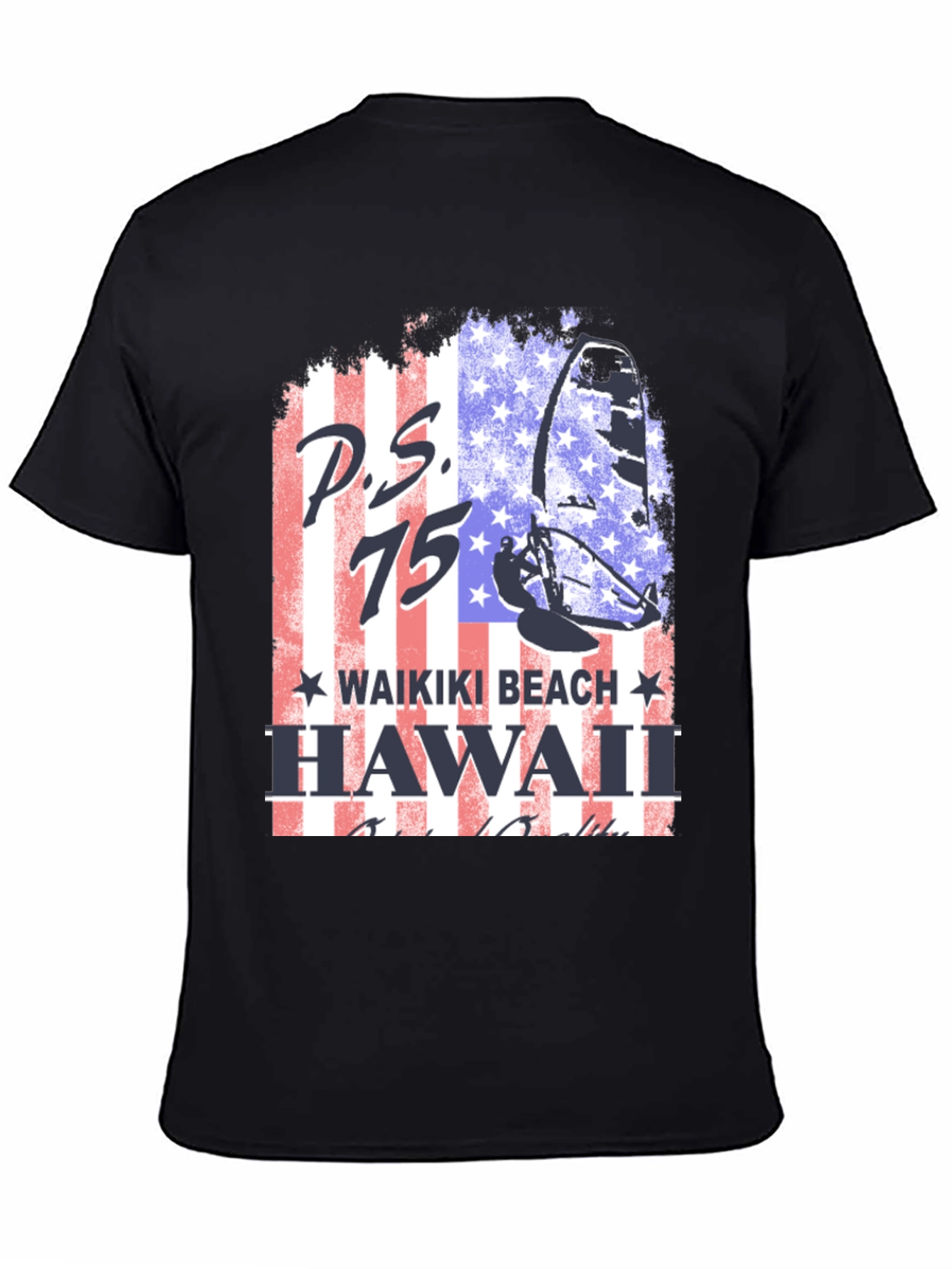 P.S. 75 Waikiki Beach Hawaii Black T-Shirt