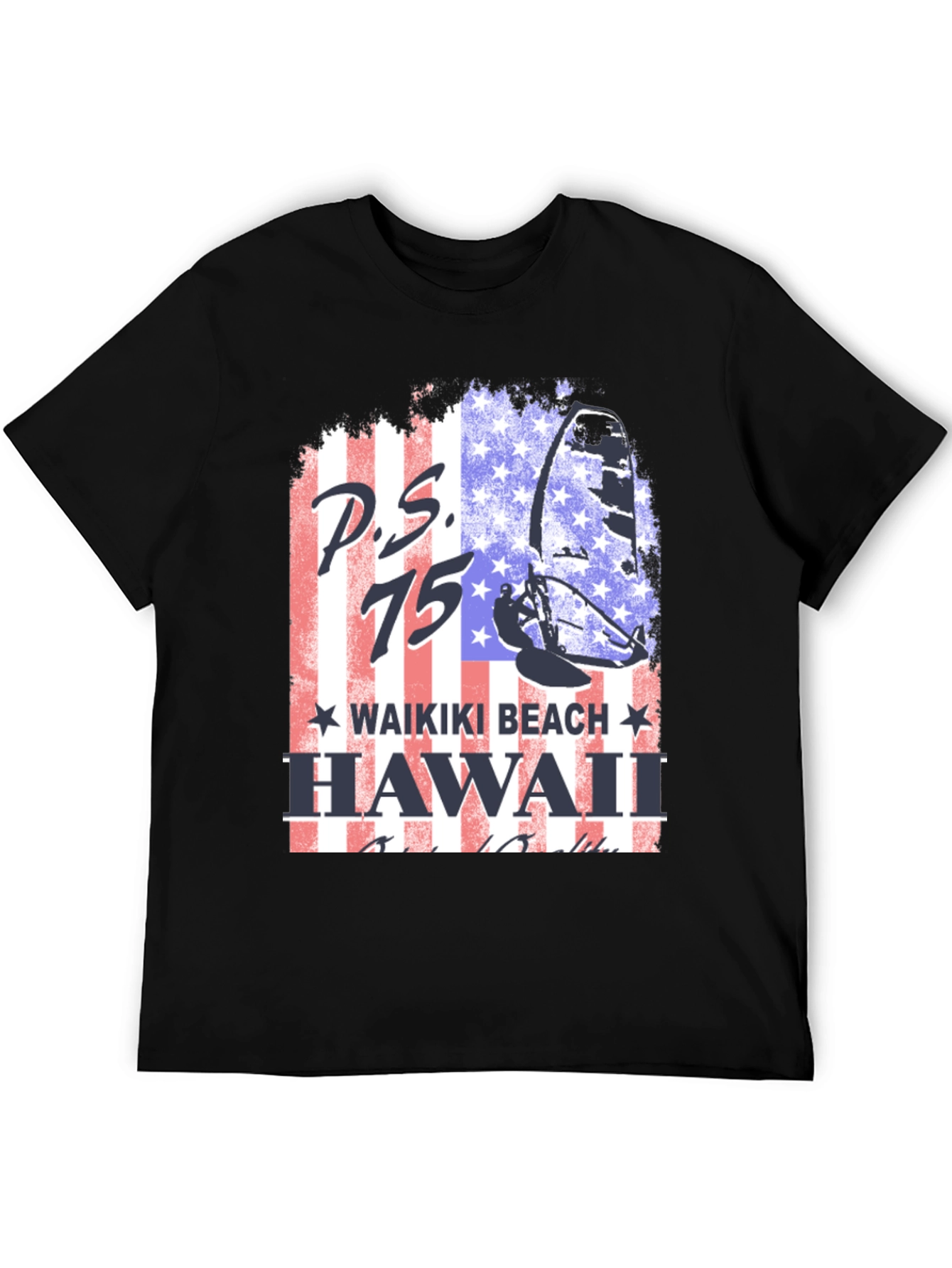 P.S. 75 Waikiki Beach Hawaii Black T-Shirt