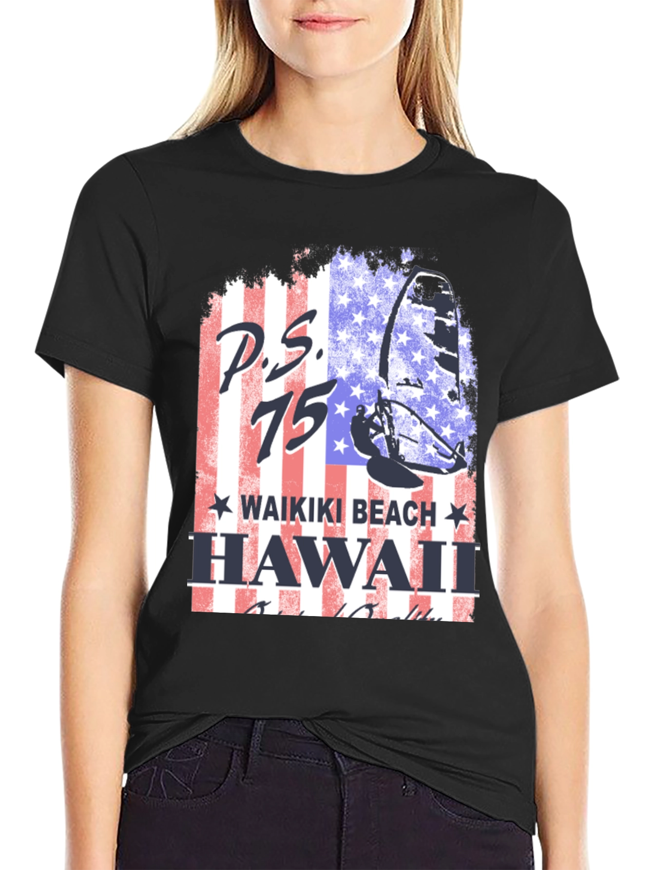 P.S. 75 Waikiki Beach Hawaii Black T-Shirt