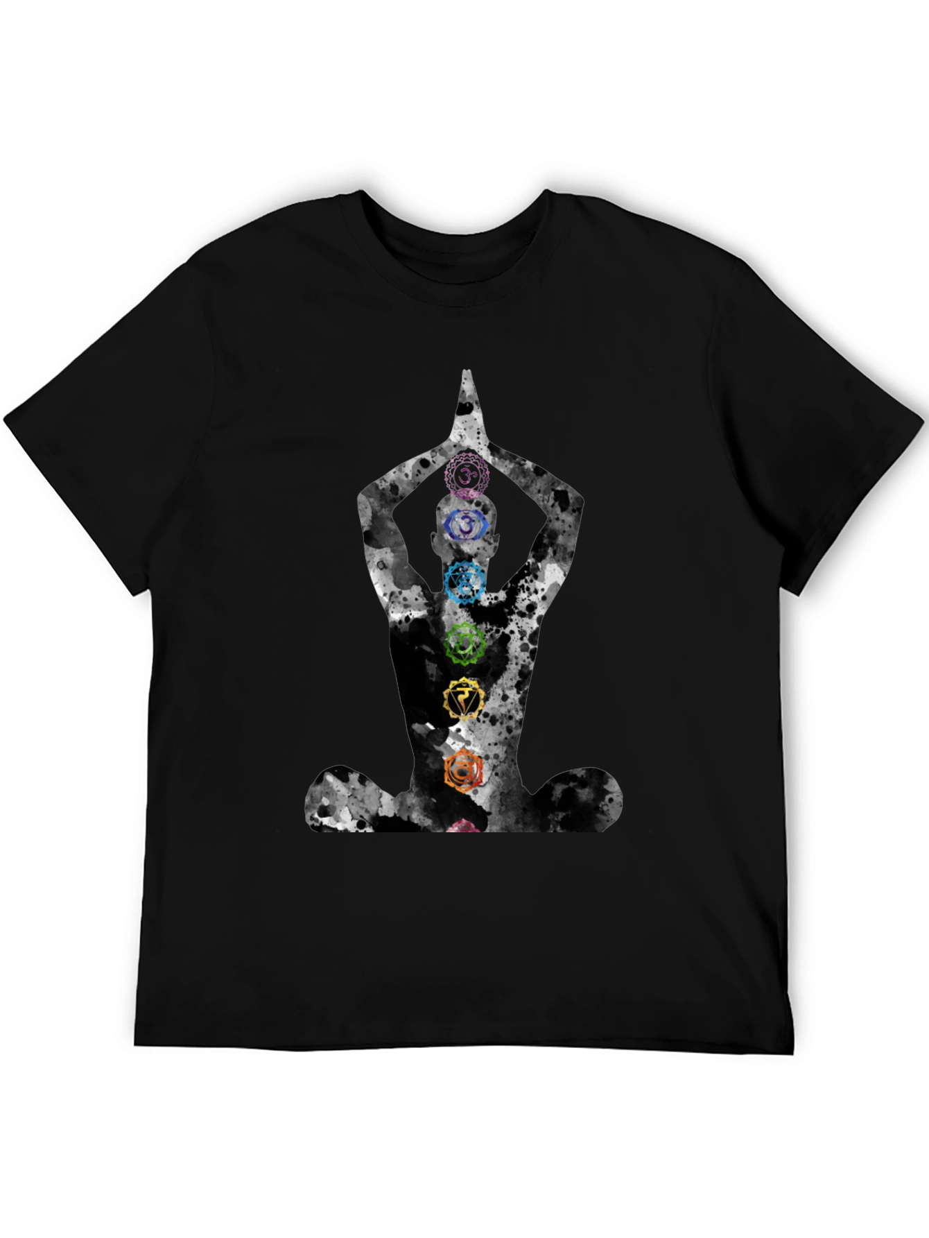 Chakra Meditation Black Graphic Tee - Spiritual Comfort