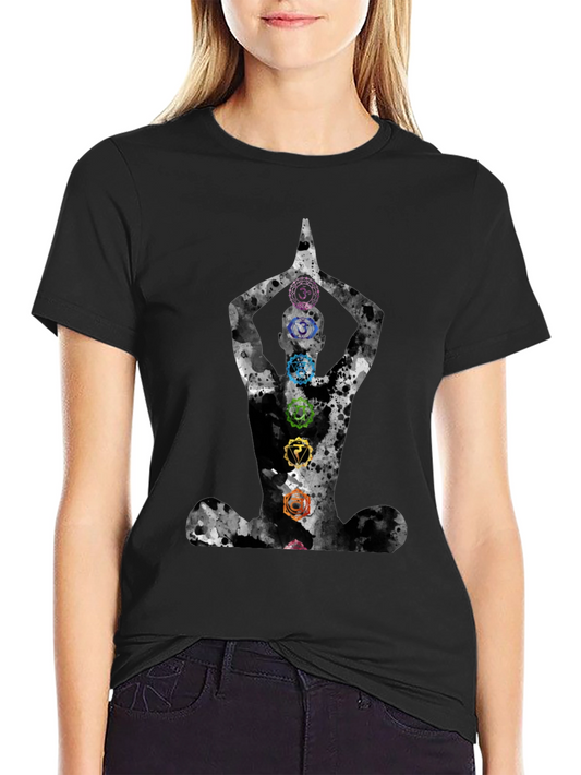 Chakra Meditation Black Graphic Tee - Spiritual Comfort