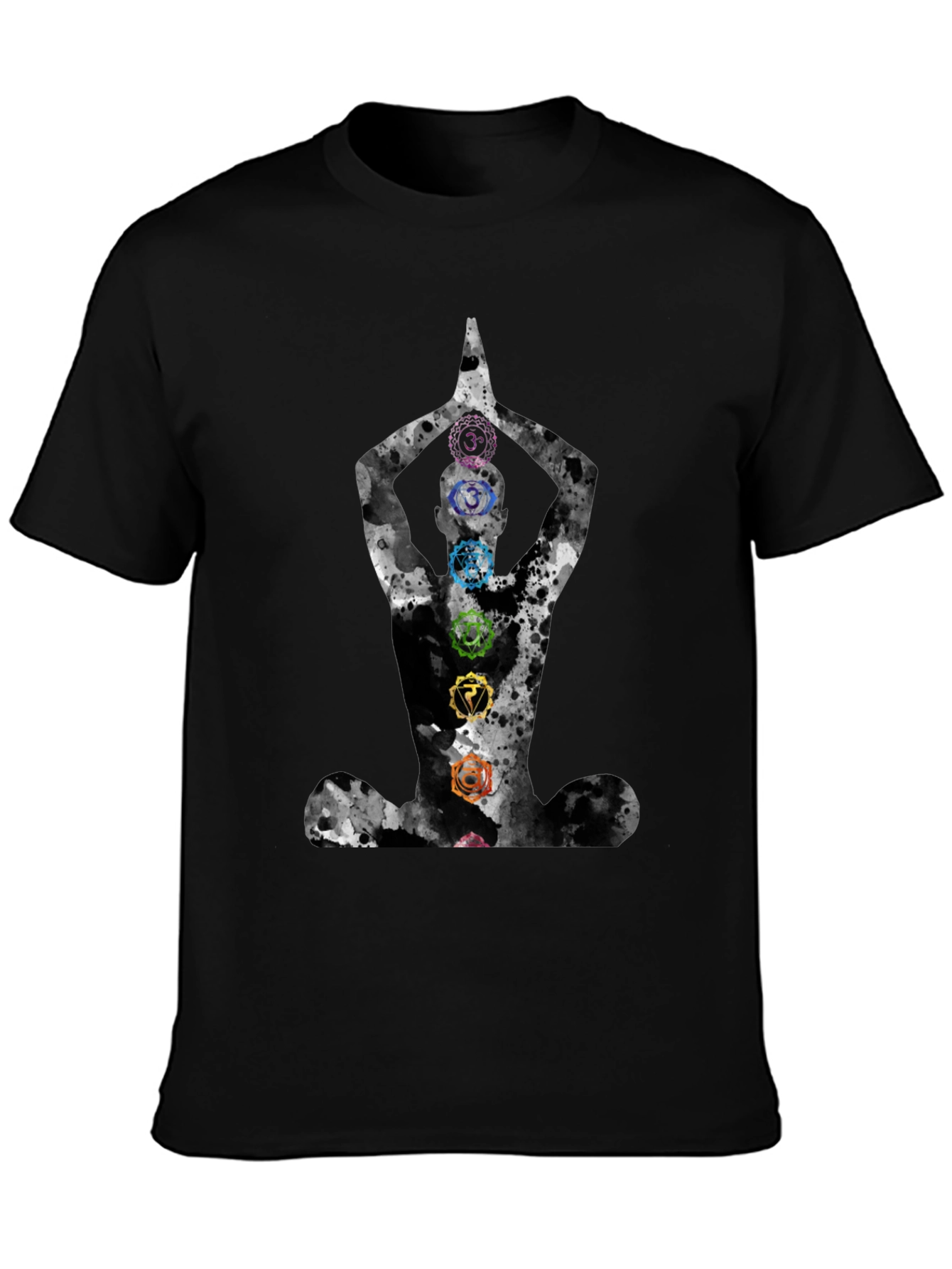 Chakra Meditation Black Graphic Tee - Spiritual Comfort