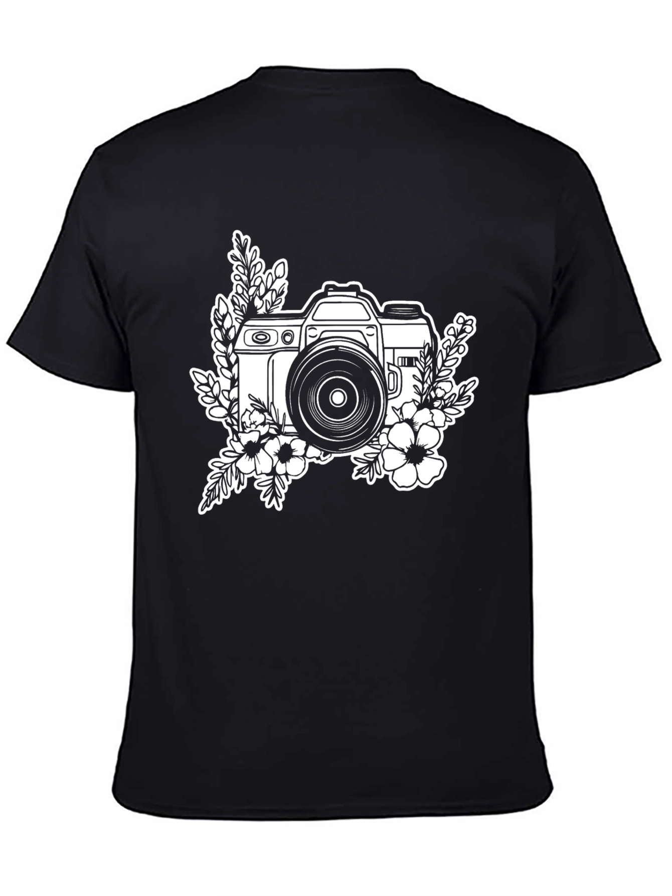 Floral Camera Black Graphic T-Shirt