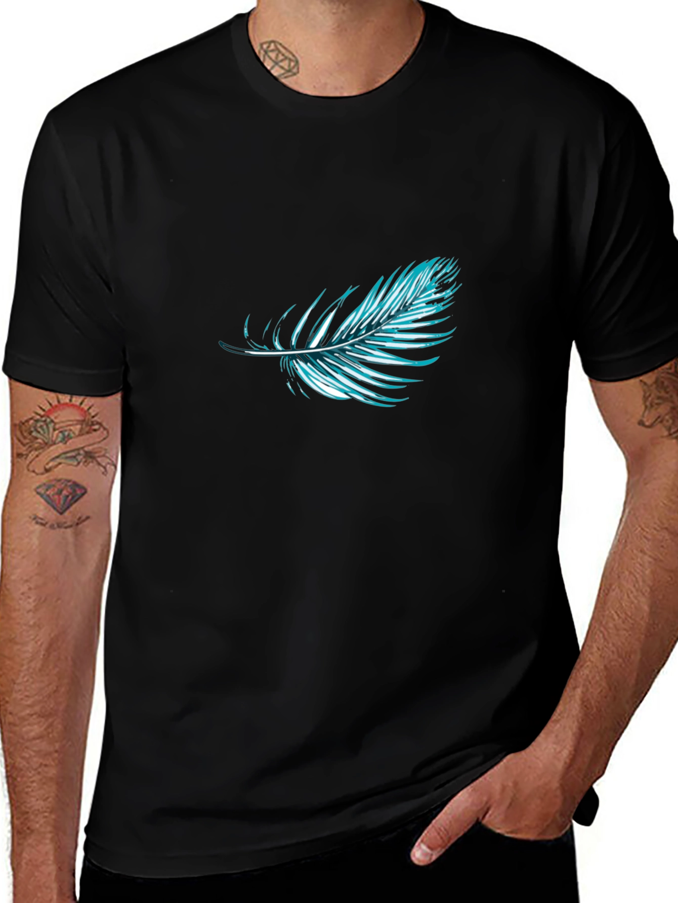 Feather Graphic Black T-Shirt | Stylish Casual Wear