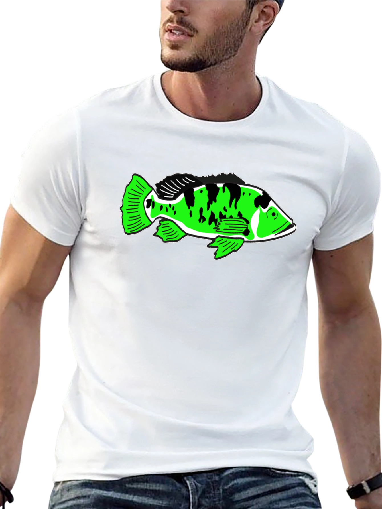 Cool Graphic T-Shirt with Green Fish Design