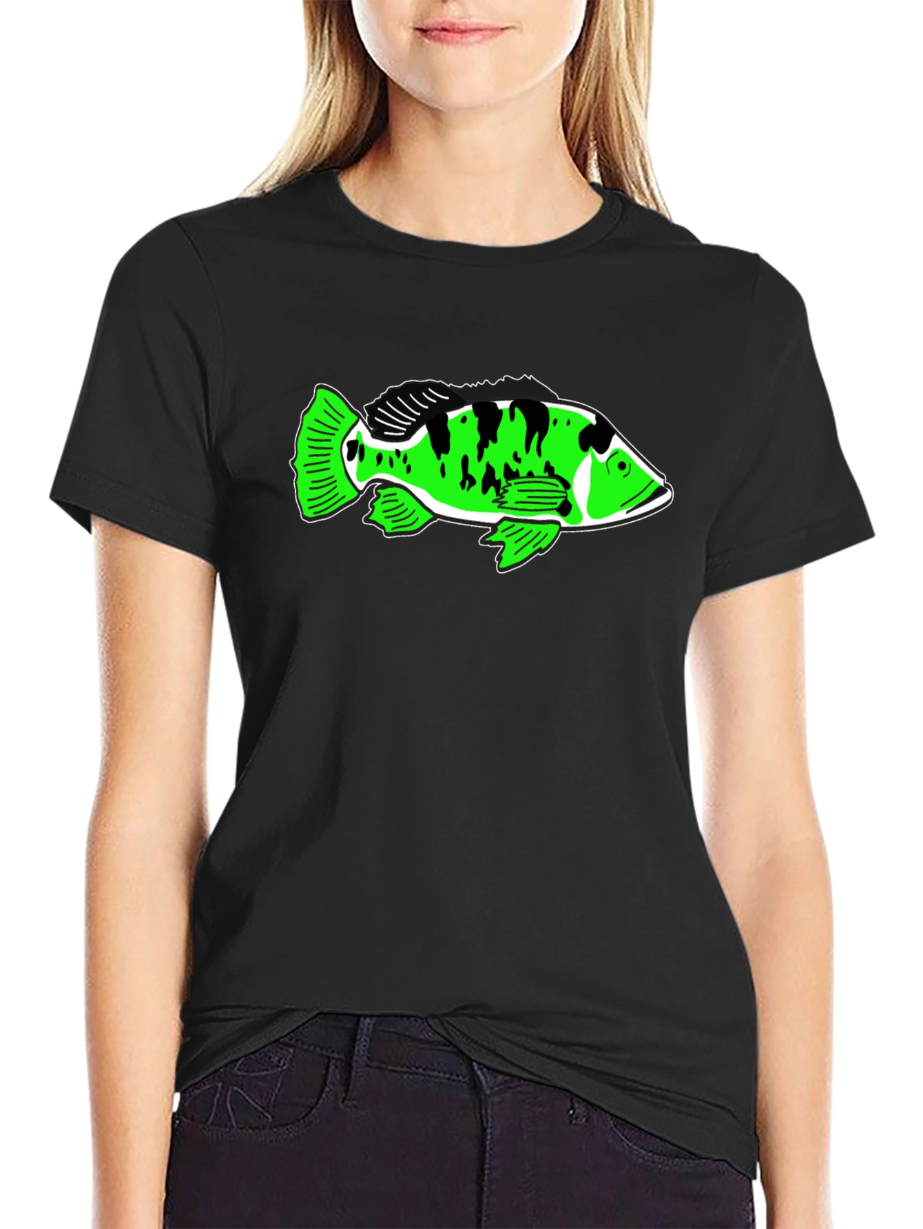 Cool Graphic T-Shirt with Green Fish Design