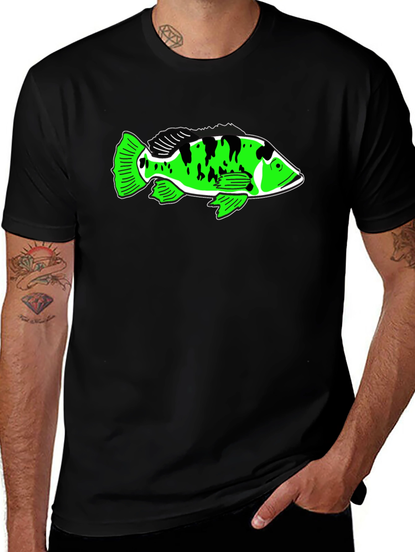 Cool Graphic T-Shirt with Green Fish Design