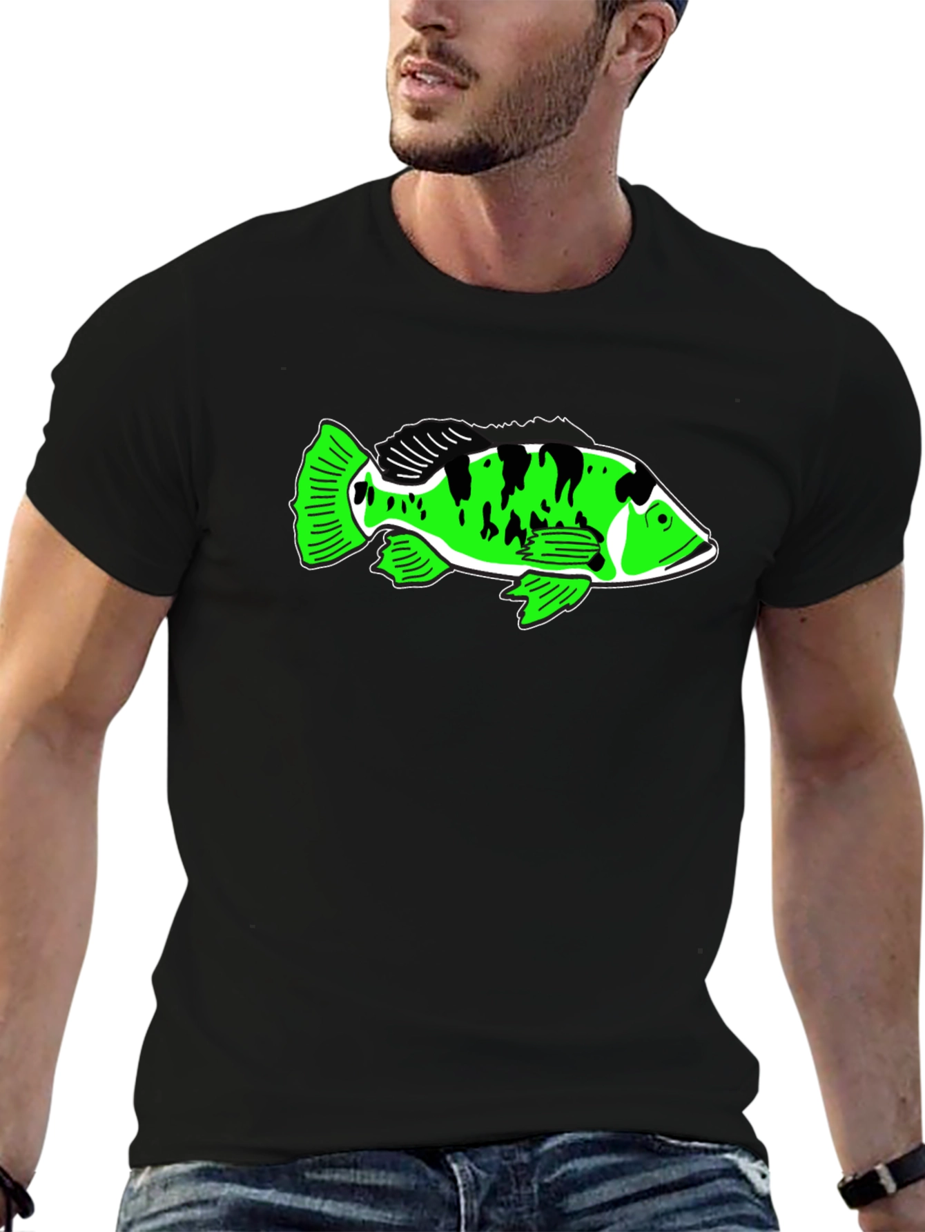 Cool Graphic T-Shirt with Green Fish Design