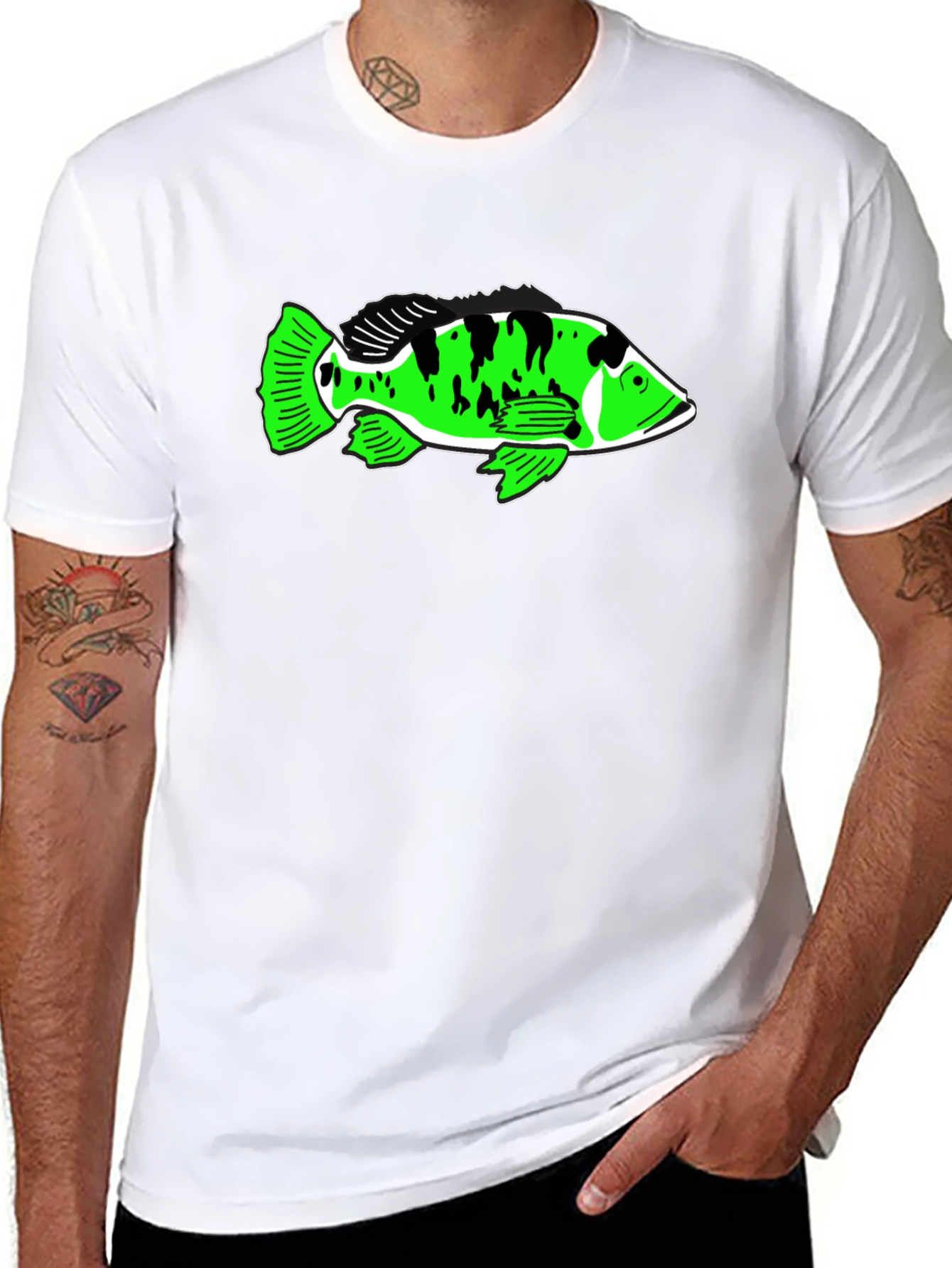 Cool Graphic T-Shirt with Green Fish Design