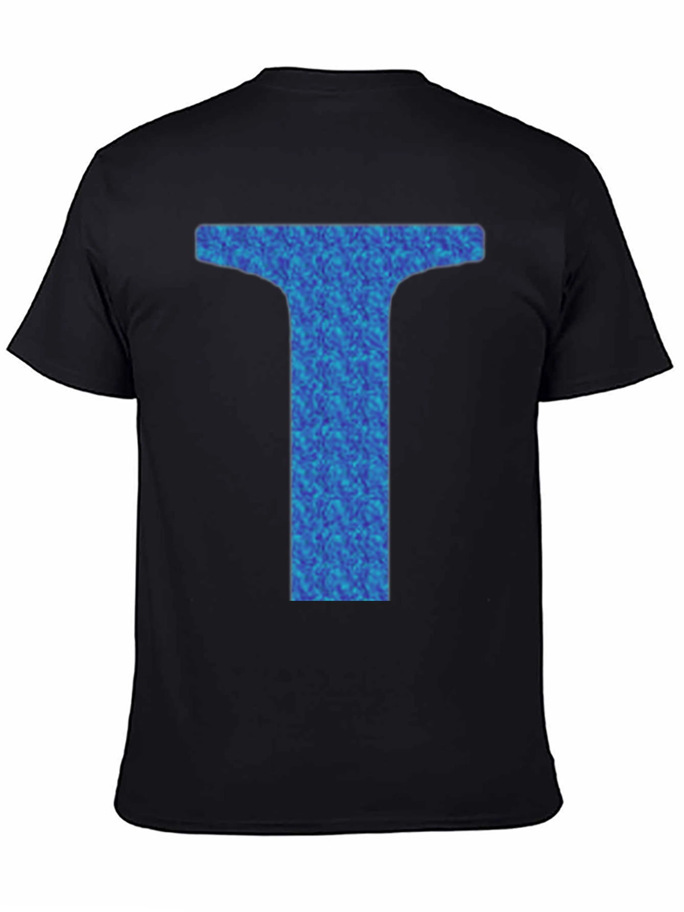 Abstract Blue Letter T Graphic Black T-Shirt