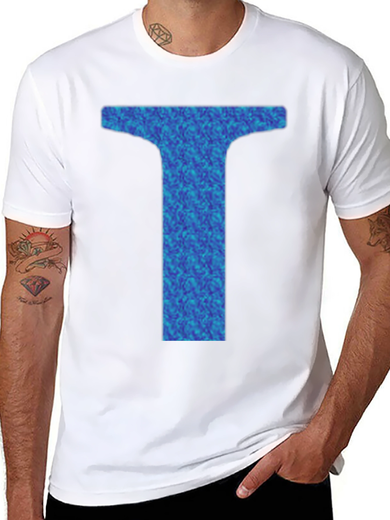 Abstract Blue Letter T Graphic Black T-Shirt