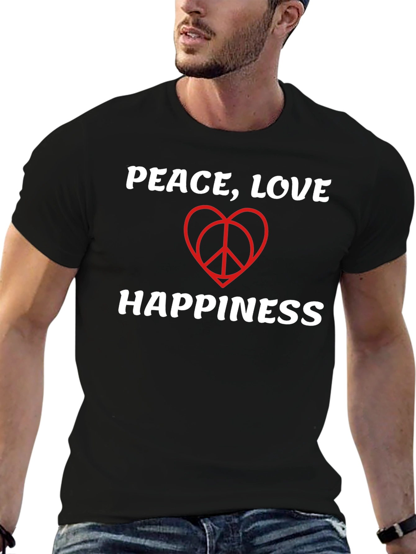 Peace Love Happiness T-Shirt - Black