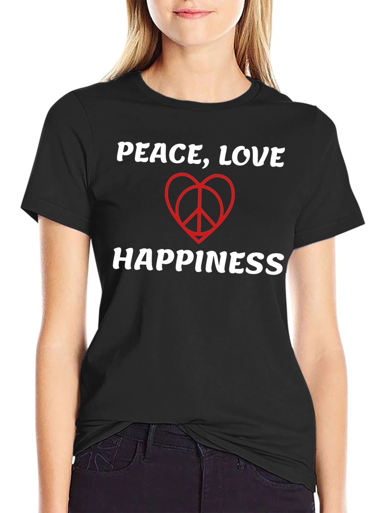 Peace Love Happiness T-Shirt - Black