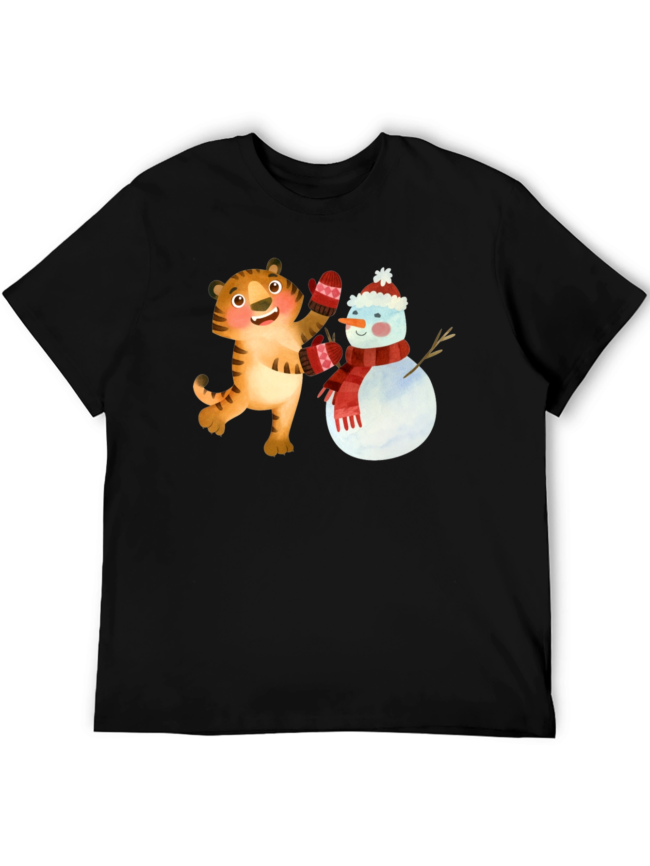 Festive Tiger & Snowman Graphic Tee