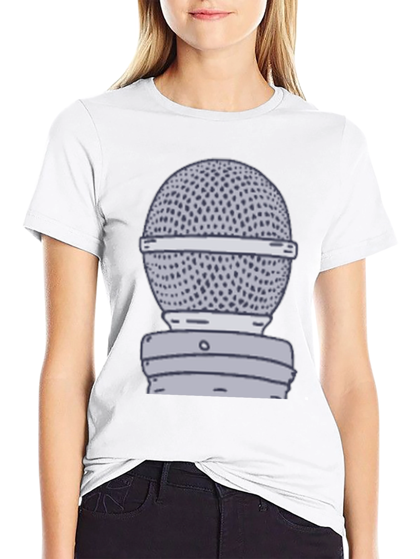 Retro Microphone Graphic Tee - Black Cotton T-Shirt