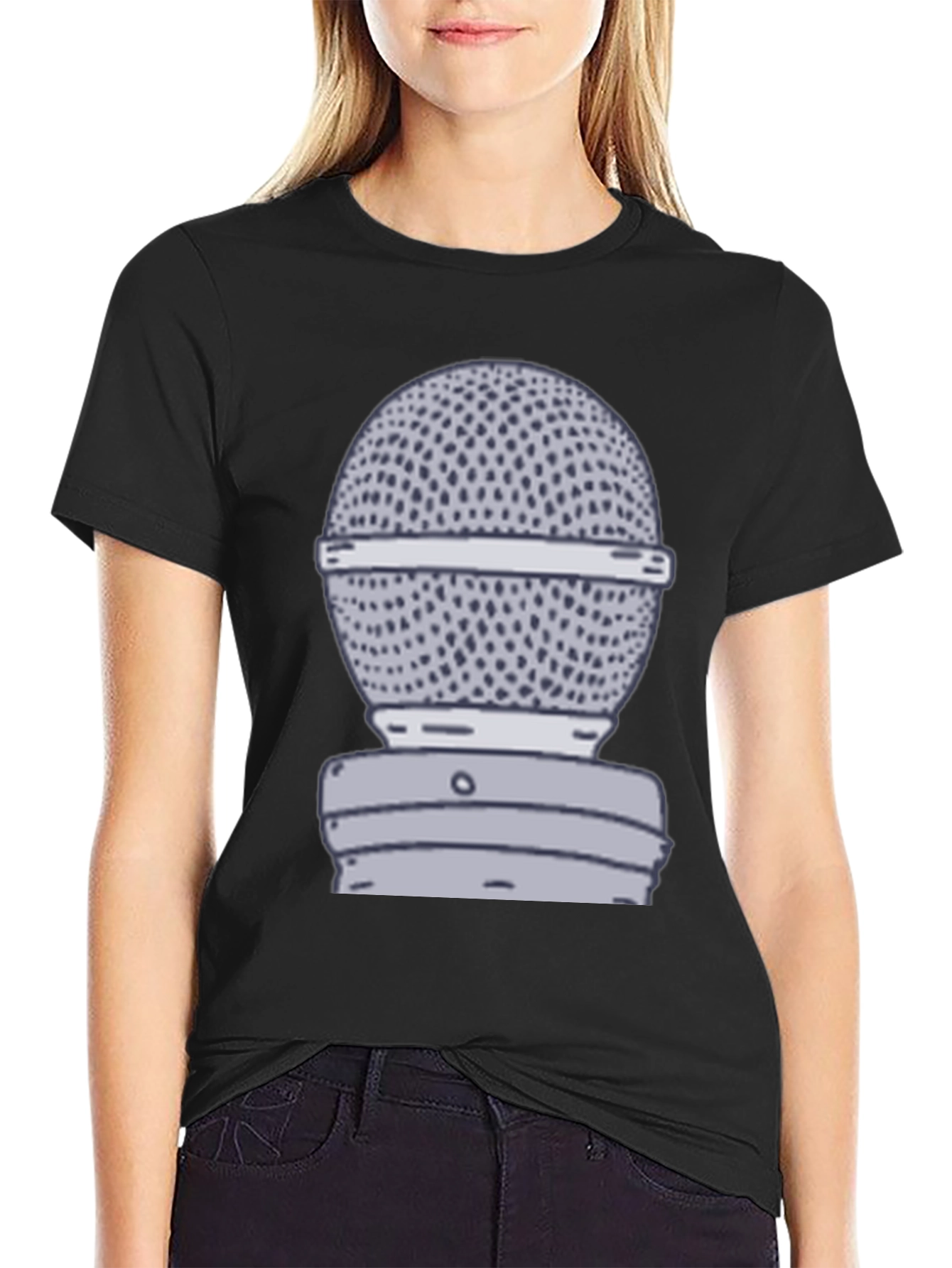 Retro Microphone Graphic Tee - Black Cotton T-Shirt