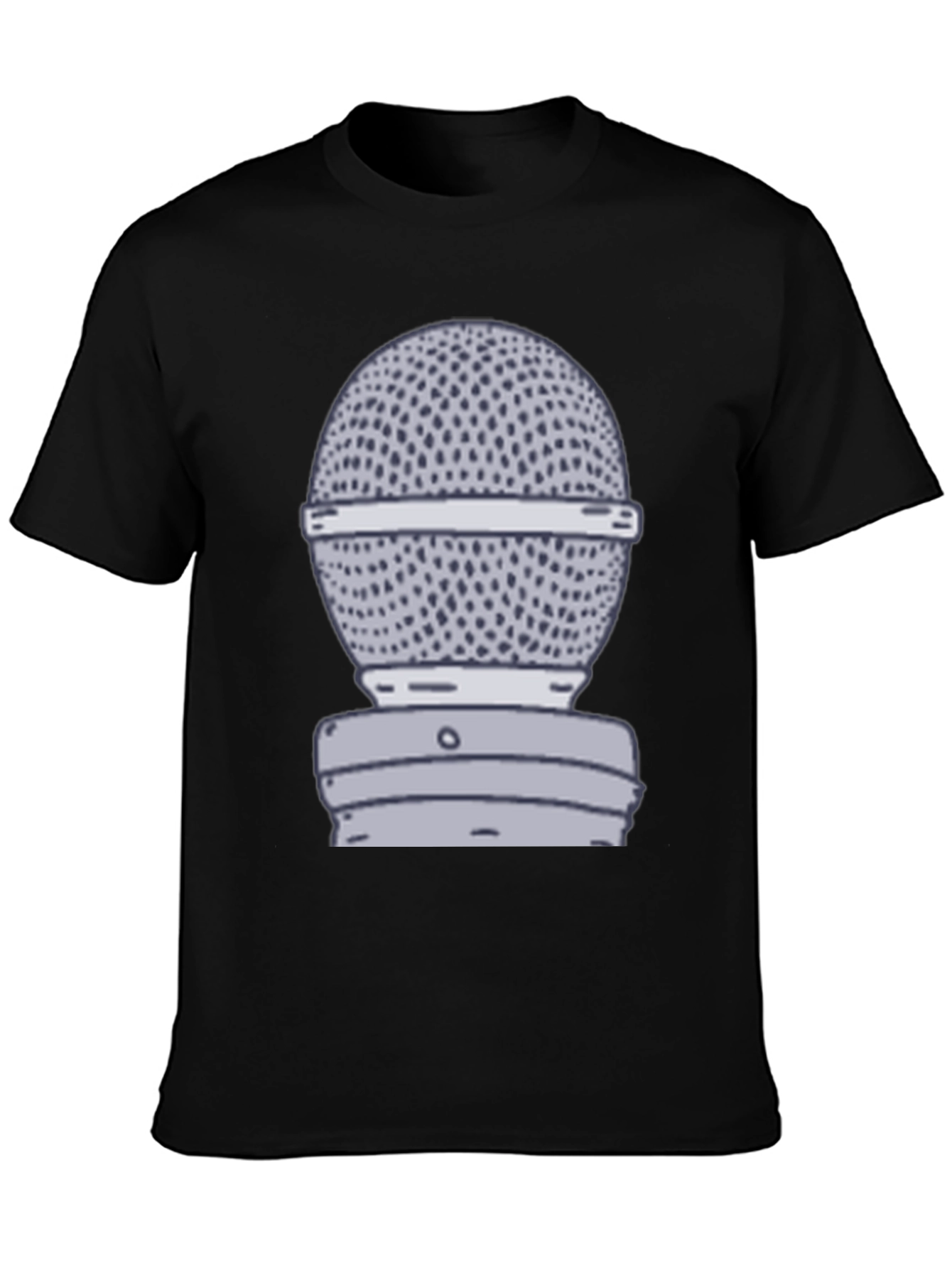 Retro Microphone Graphic Tee - Black Cotton T-Shirt