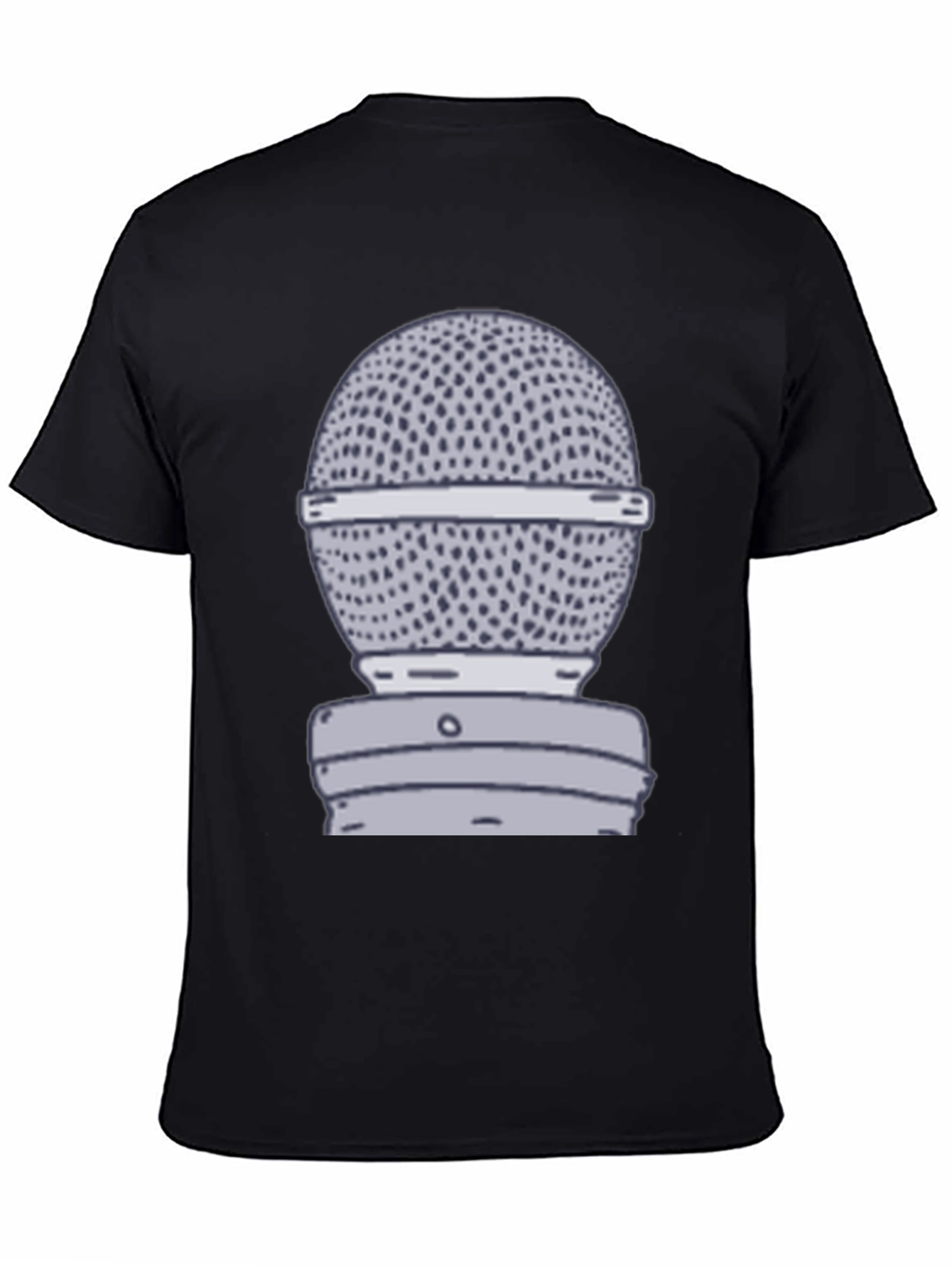 Retro Microphone Graphic Tee - Black Cotton T-Shirt