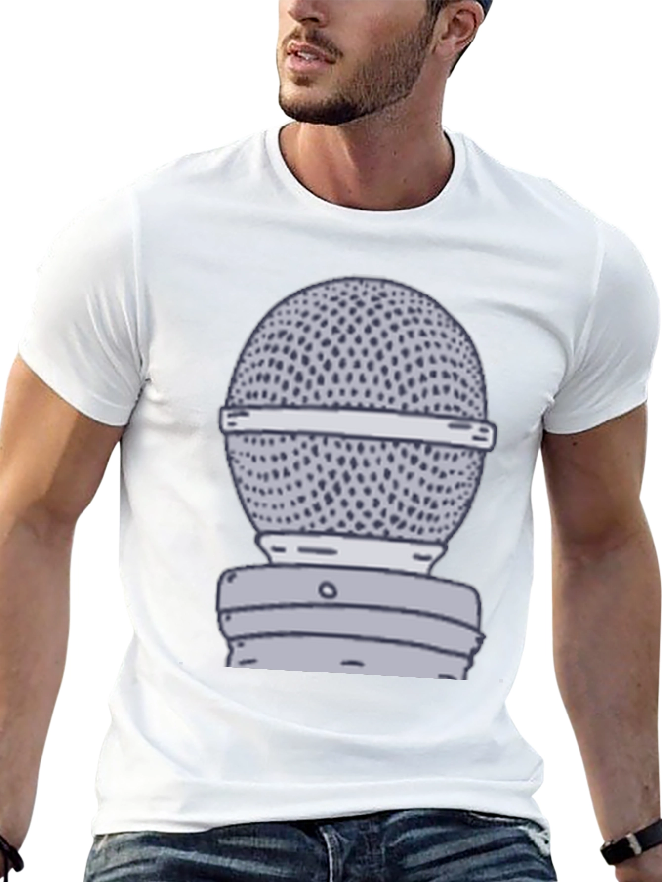 Retro Microphone Graphic Tee - Black Cotton T-Shirt