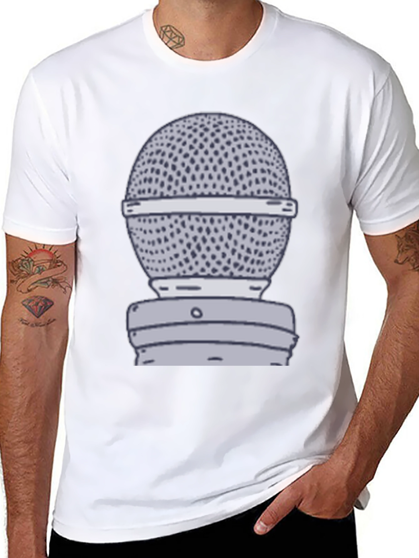 Retro Microphone Graphic Tee - Black Cotton T-Shirt