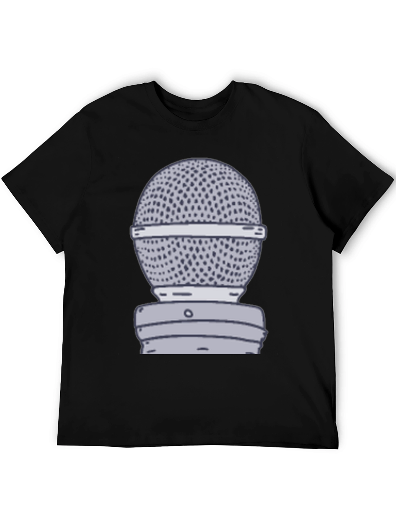 Retro Microphone Graphic Tee - Black Cotton T-Shirt