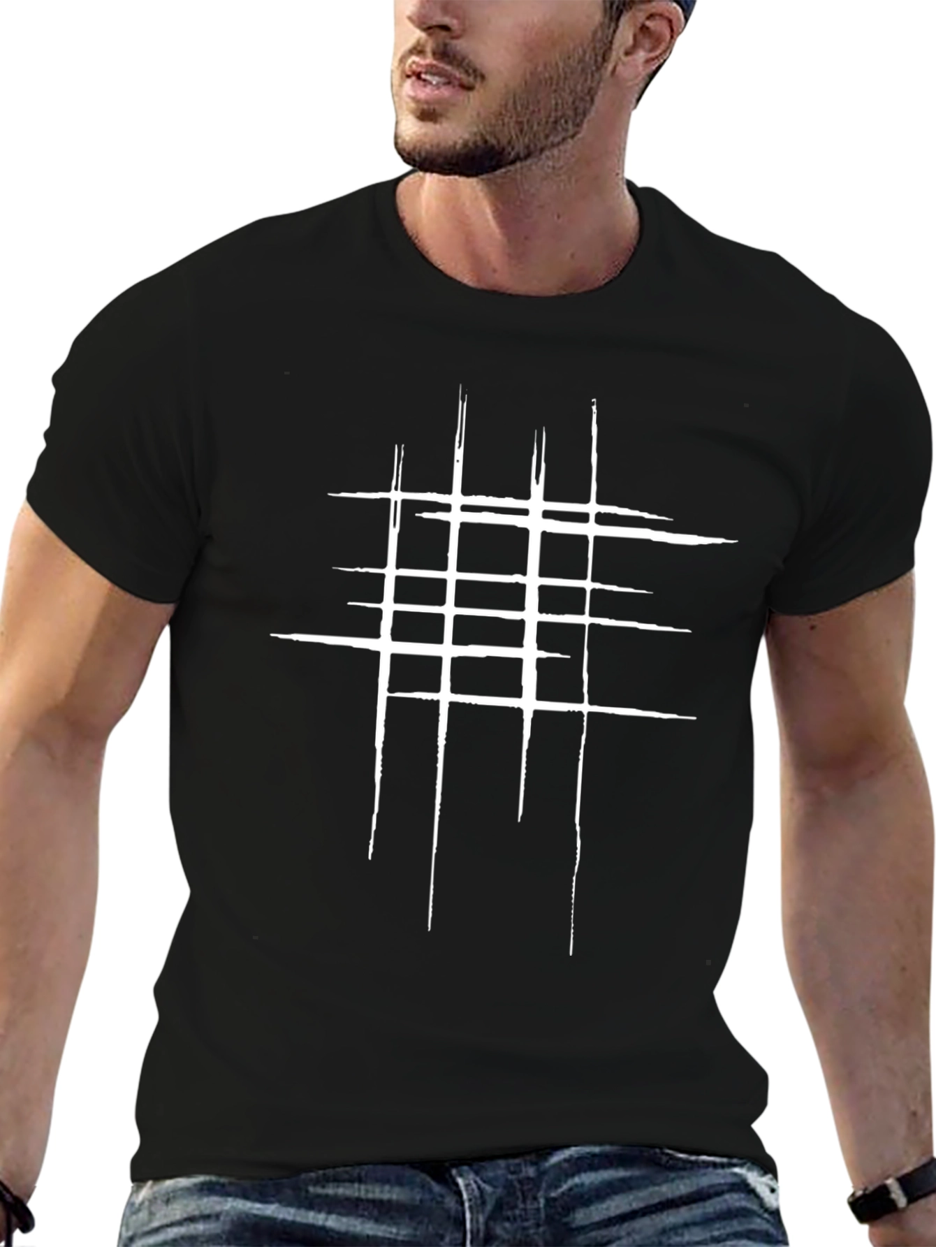 Abstract Grid Graphic Tee - Modern Black T-Shirt