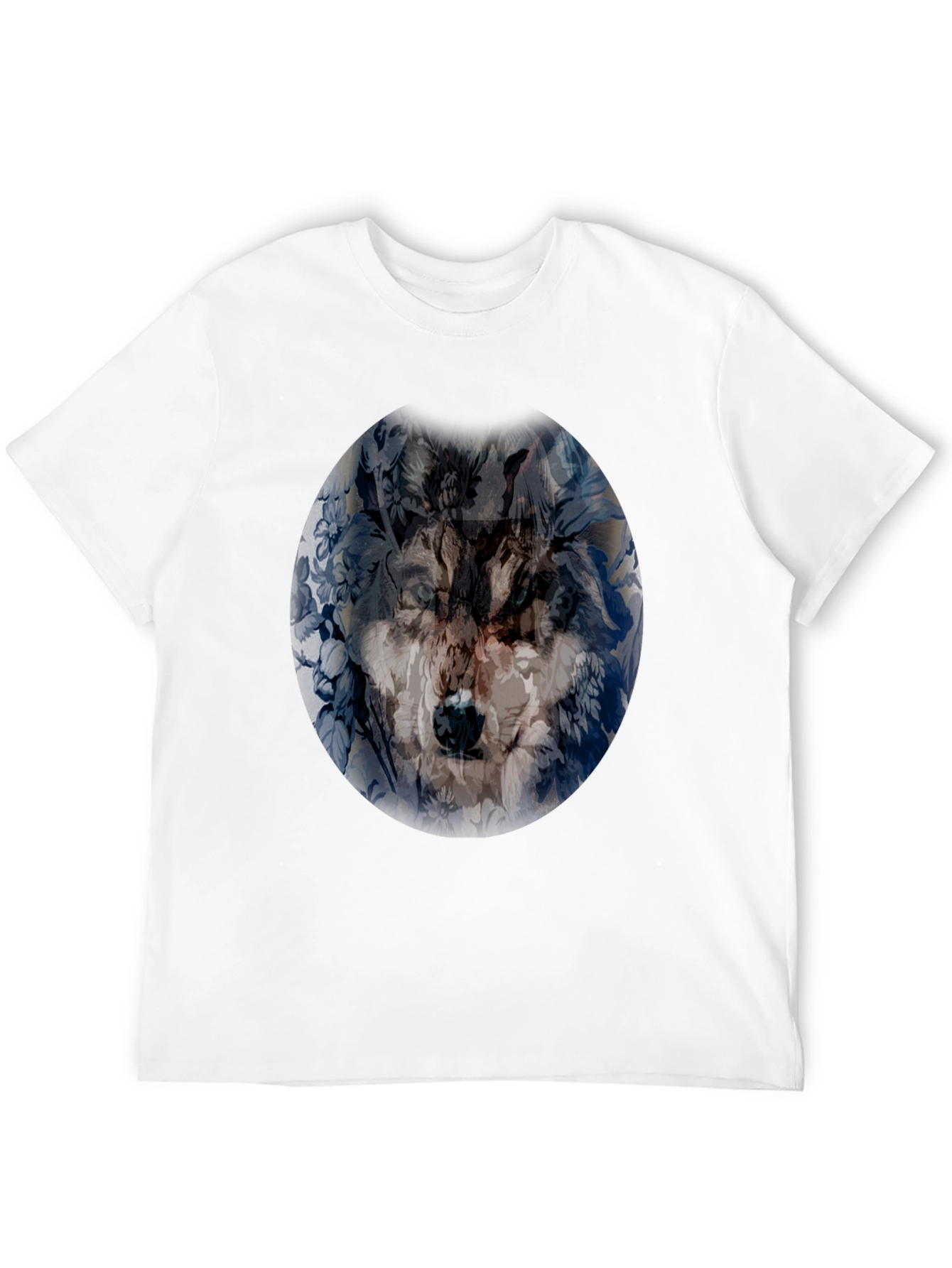 Wolf Floral Print Black T-Shirt
