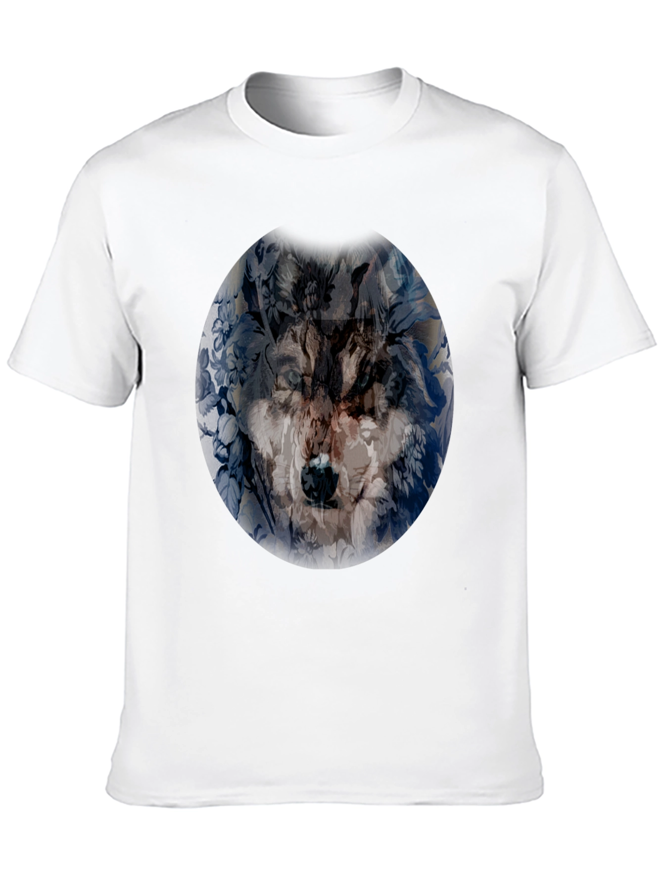 Wolf Floral Print Black T-Shirt