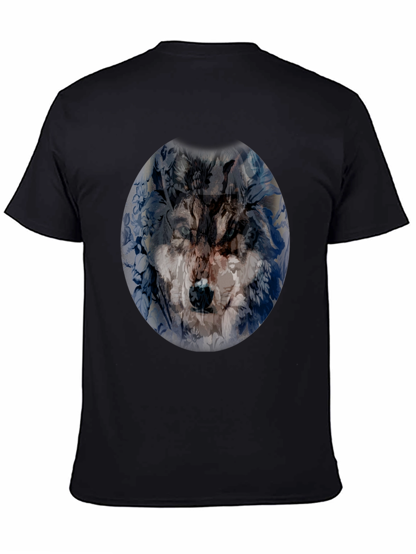 Wolf Floral Print Black T-Shirt