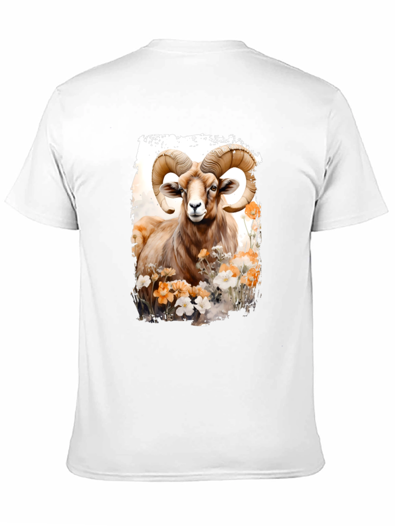 Ram Animal Floral Graphic Print Black Tee