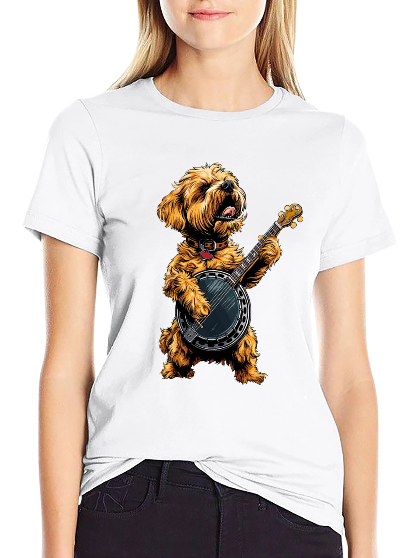 Dog Playing Banjo Graphic Tee