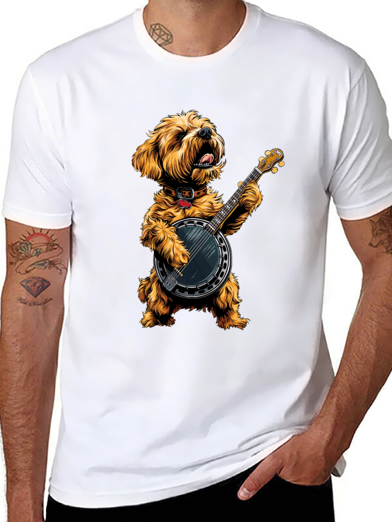 Dog Playing Banjo Graphic Tee