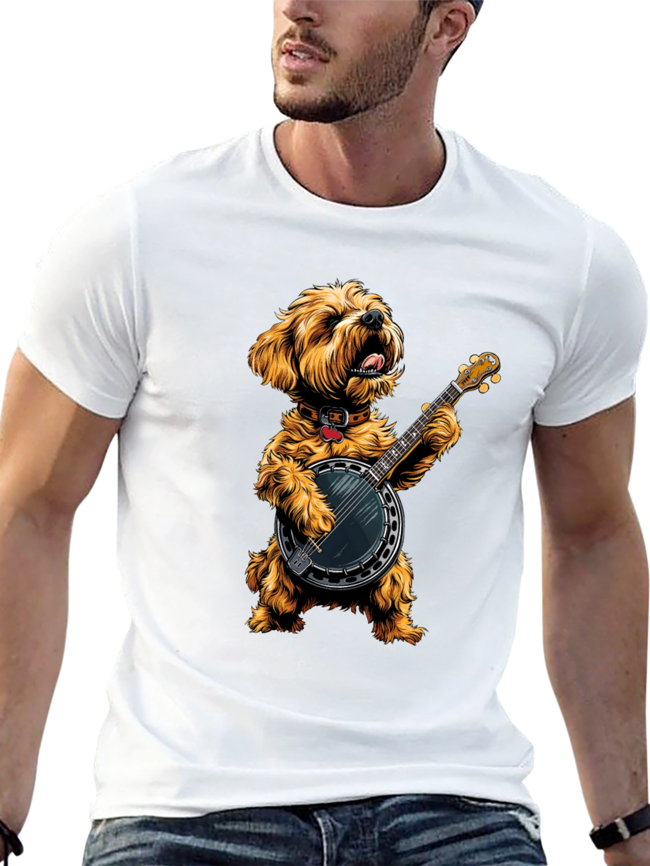 Dog Playing Banjo Graphic Tee