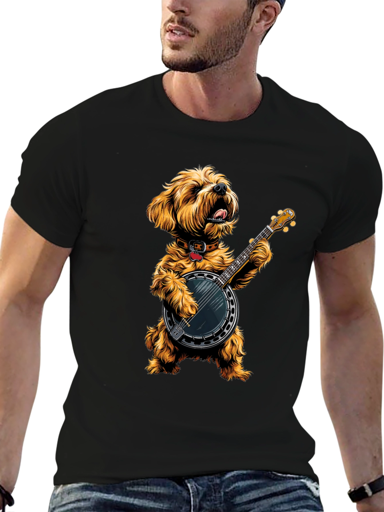 Dog Playing Banjo Graphic Tee