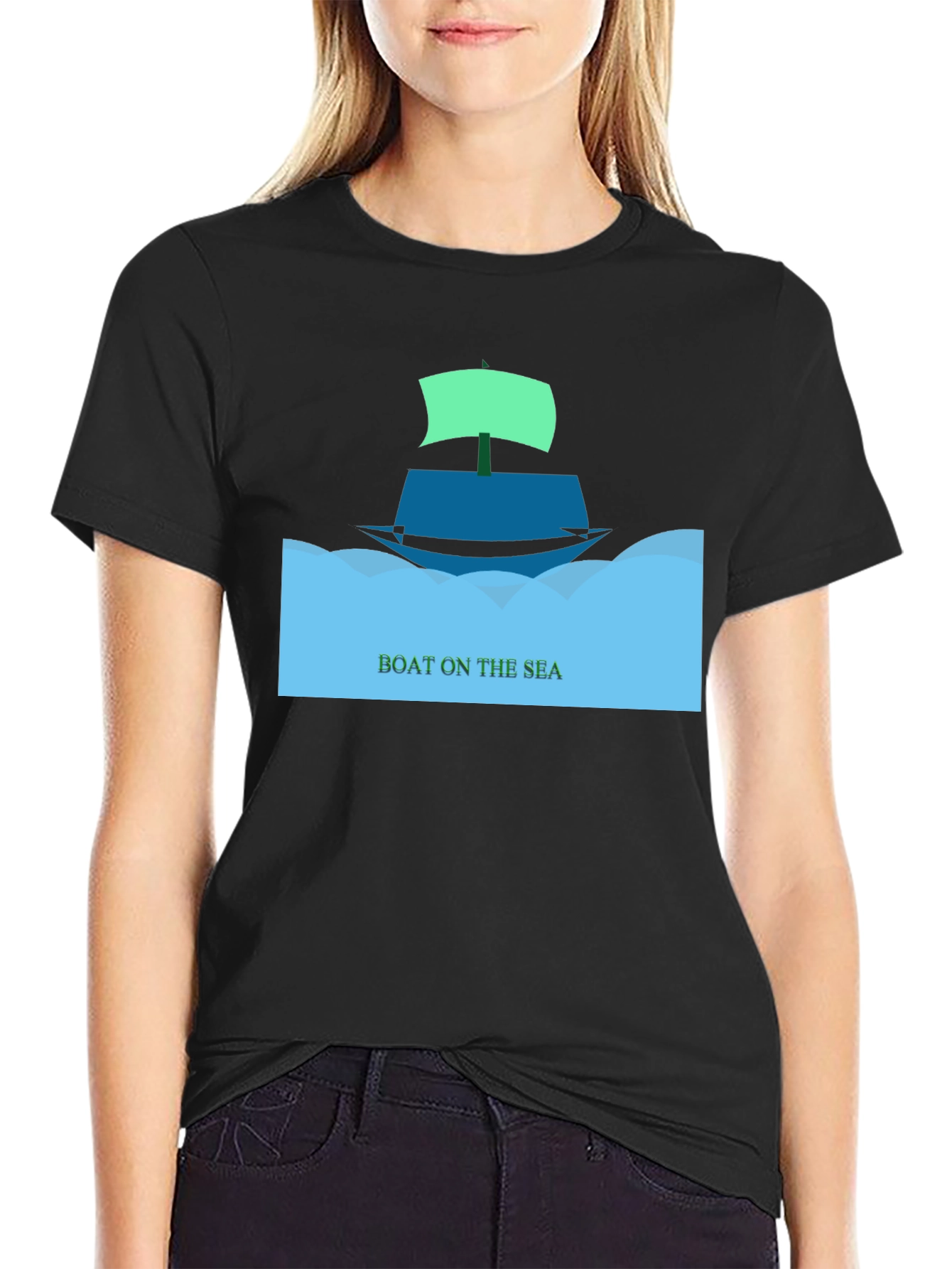 Boat On The Sea Graphic T-Shirt - Black