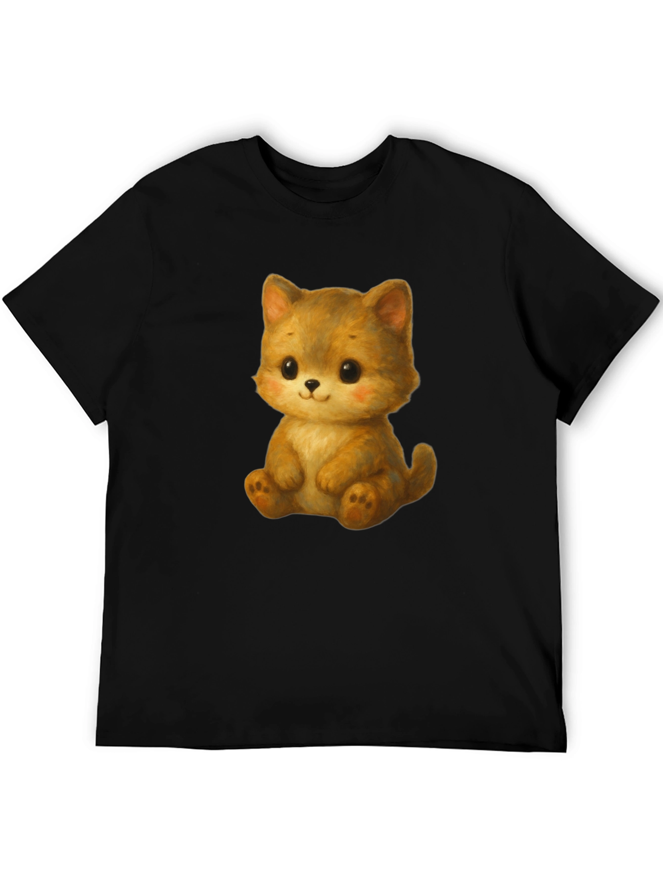 Cute Kitten Graphic Tee - Soft Black Cotton Shirt