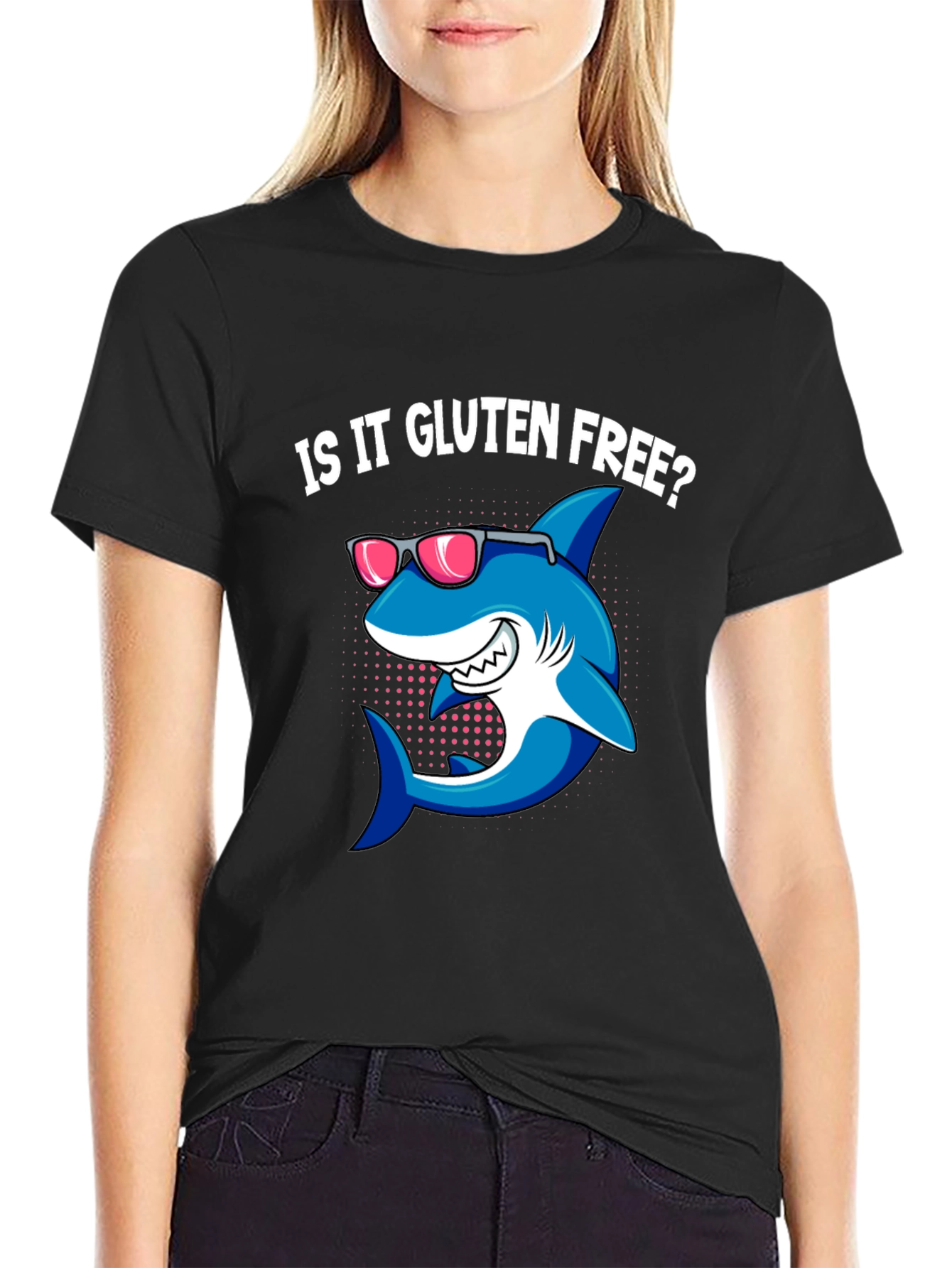 Gluten-Free Shark Graphic Tee - Trendy Black T-Shirt