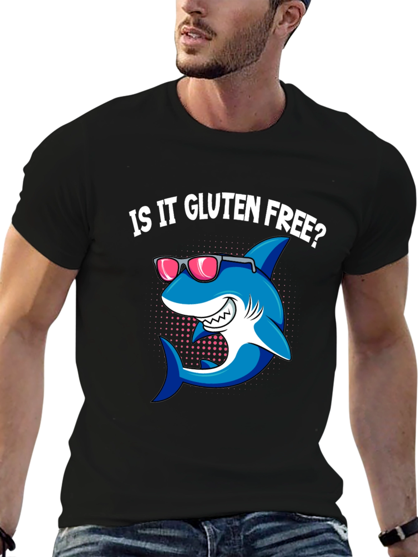 Gluten-Free Shark Graphic Tee - Trendy Black T-Shirt