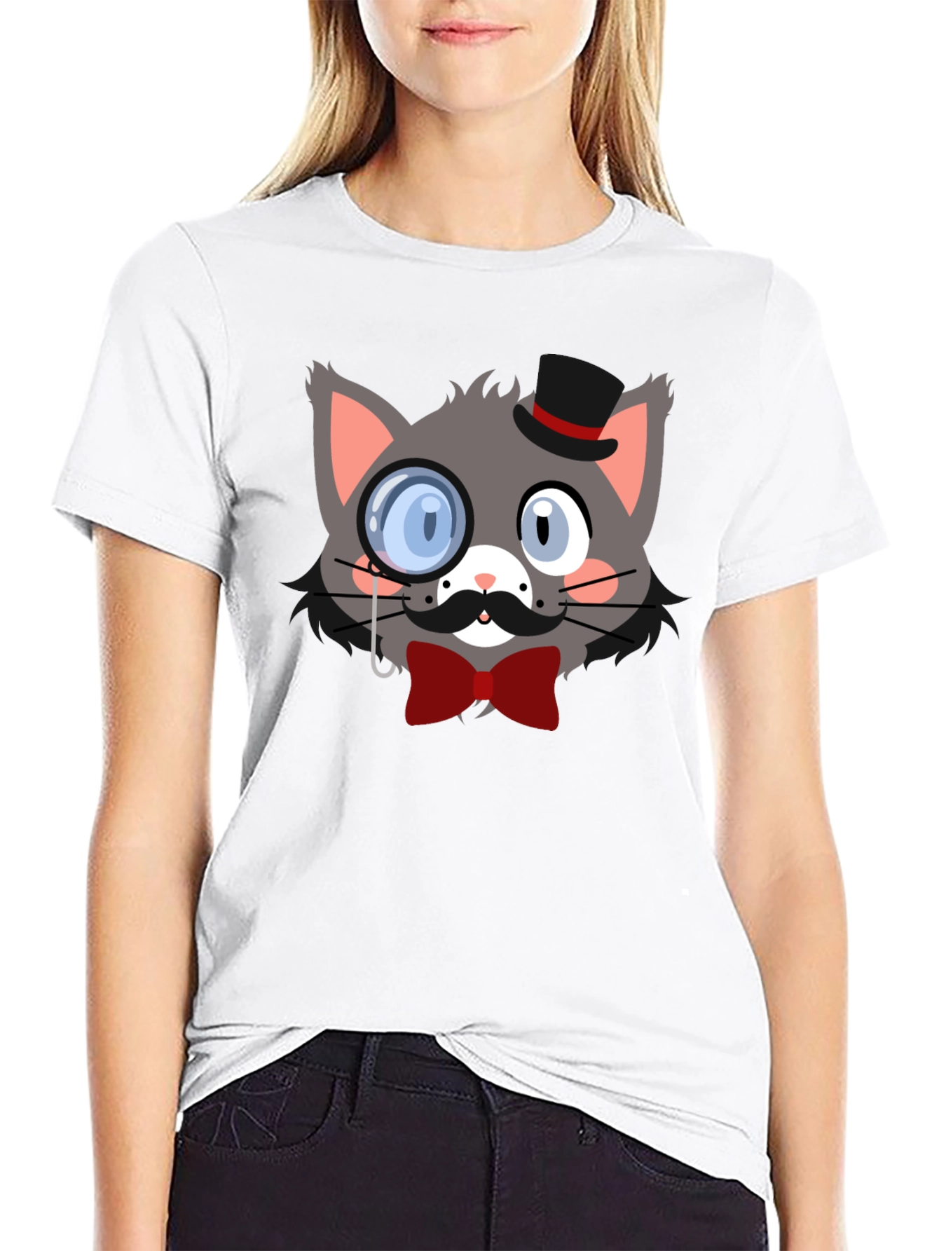 Dapper Cat T-Shirt - Monocle & Bowtie