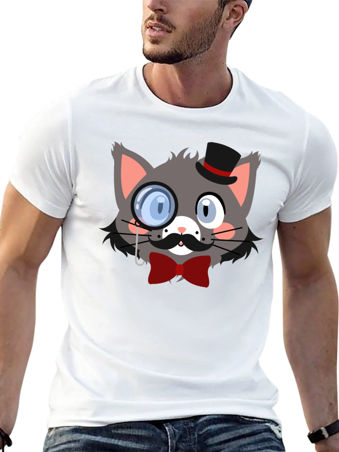 Dapper Cat T-Shirt - Monocle & Bowtie