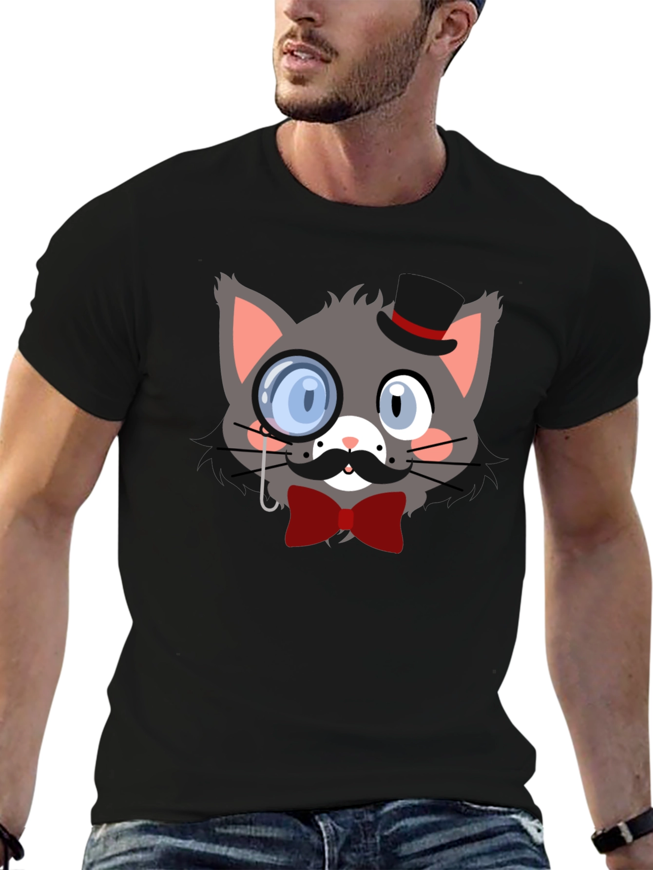 Dapper Cat T-Shirt - Monocle & Bowtie